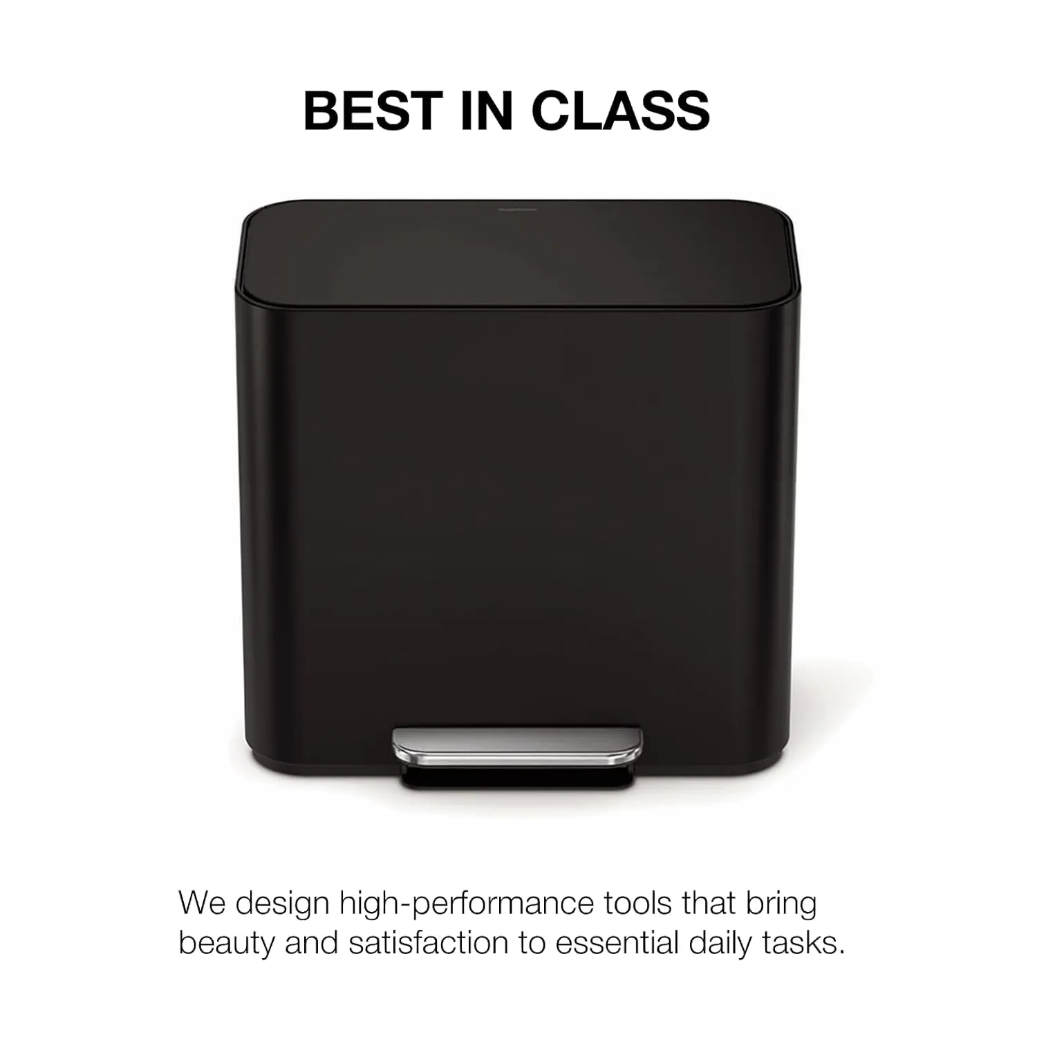 simplehuman 15L Mini Recycler Step Can, Dual Compartment Trash Can for Hotel, Offices and Small Spaces, Matte Black Steel