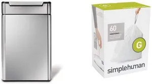 simplehuman 48 litre dual compartment touch-bar can fingerprint-proof brushed stainless steel   code G 60 pack liners