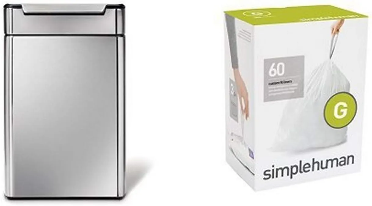 simplehuman 48 litre dual compartment touch-bar can fingerprint-proof brushed stainless steel   code G 60 pack liners