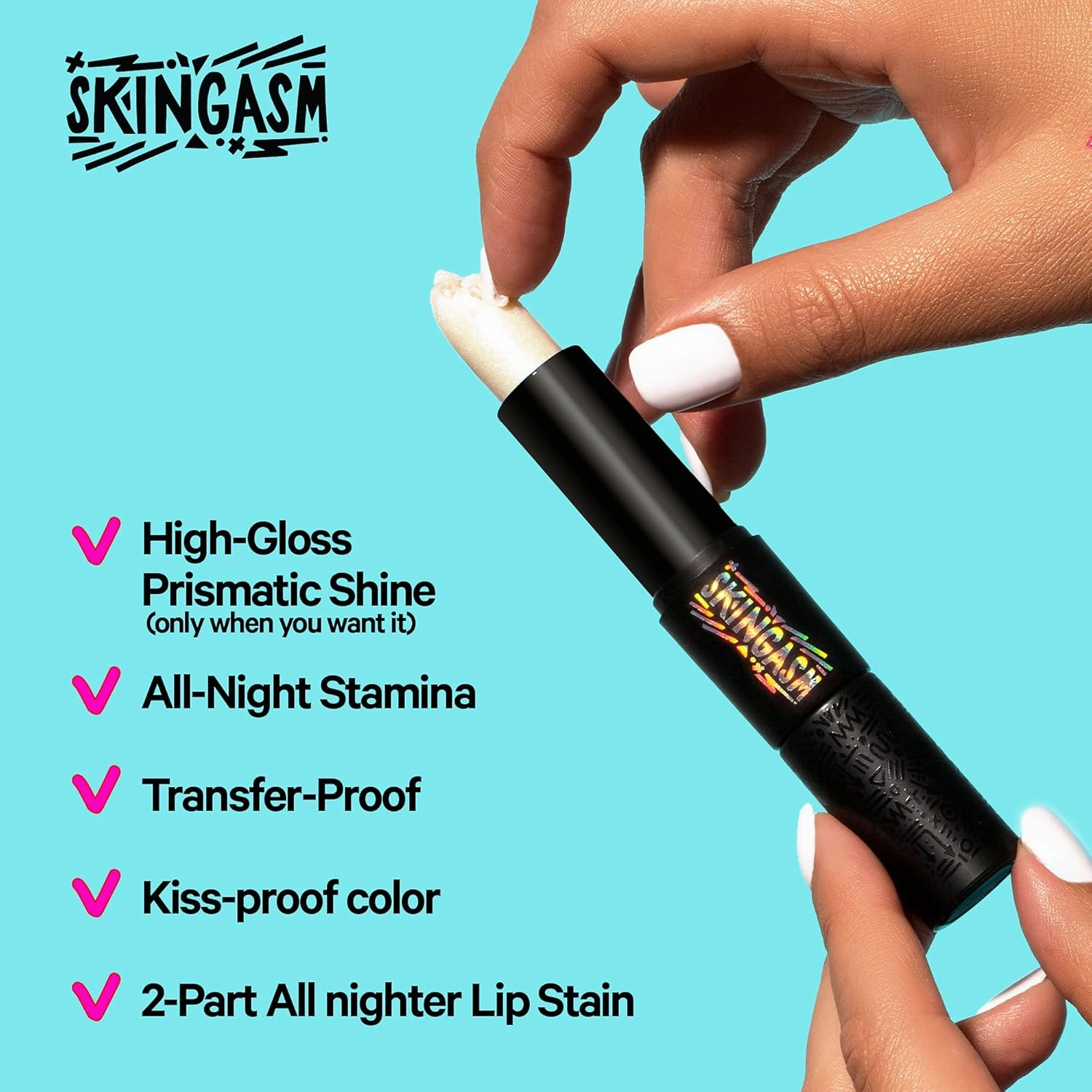 SKINGASM All Nighter Lip Stain & Lip Transformer- A Cruelty-Free Dual-Sided Matte Lipstick and Lip Gloss - Long Lasting Lipstick & Prismatic Shine - Kiss-Proof Color (Flirt It UP (Pink))