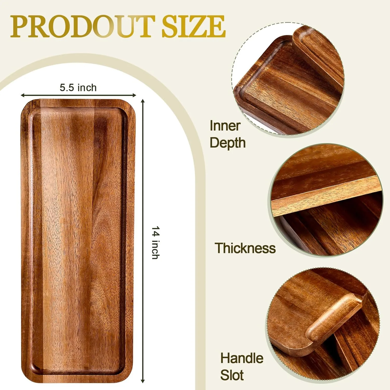Small Charcuterie Boards Rectangular Long Wooden Platters Acacia Wood Serving Tray 2 Pcs Wooden Tray Kitchen Charcuterie Platter for Food Cookie Dessert Fruit Snack, 14" x 5.5" x 0.6"