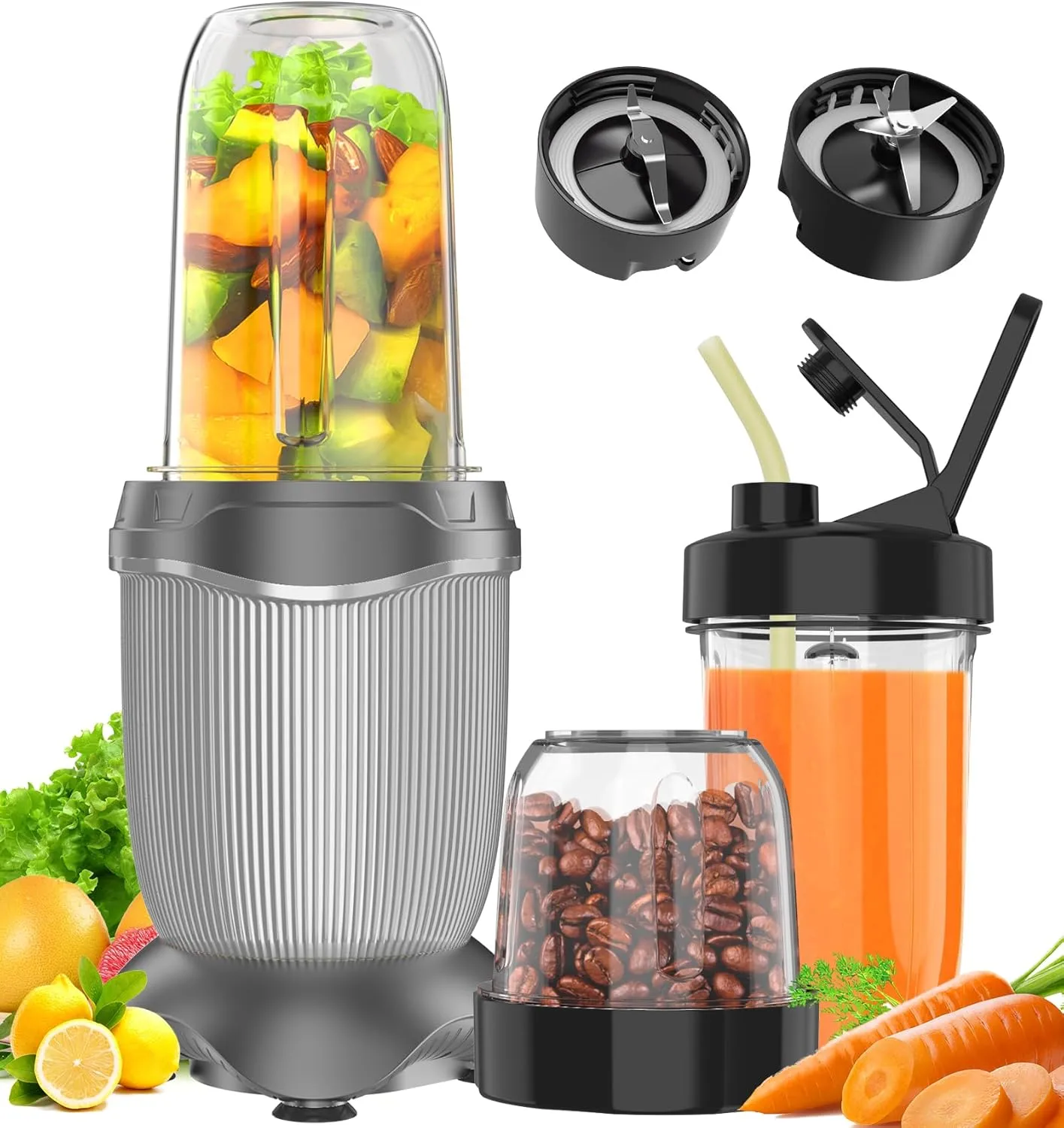 Smoothie Blender, 850 W Upgraded Compact Personal Blender for Shakes and Smoothies, Juice, Frozen Drinks, Sauces & More, Smoothies Maker with 2 * 26 Oz To-Go Cups, 2*Spout-Lids