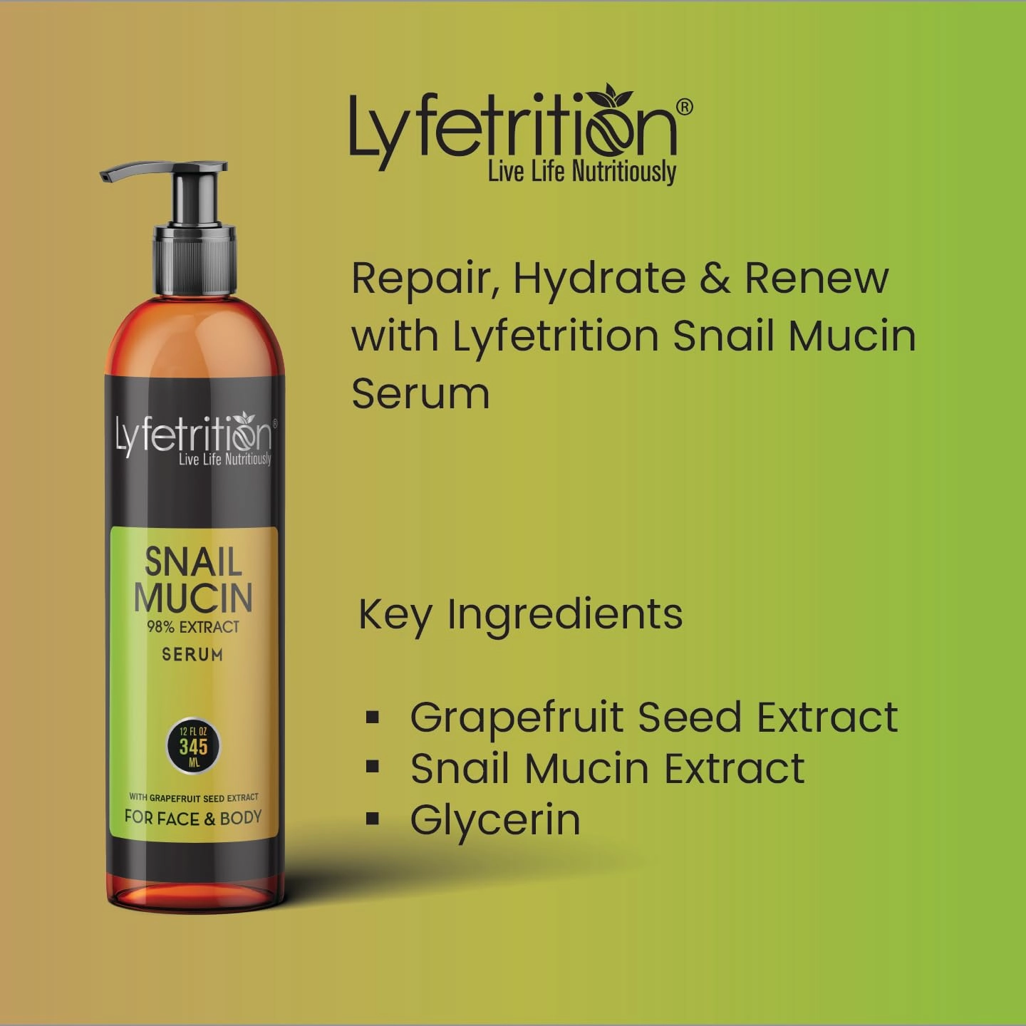Snail Mucin 98% Power Repairing Serum with Hyaluronic Acid & Aloe Vera, Skin Repair Serum, Moisturizing Serum Essence for Soothing, Reducing Fine Lines Deep Nourishing (12 Fl Oz)