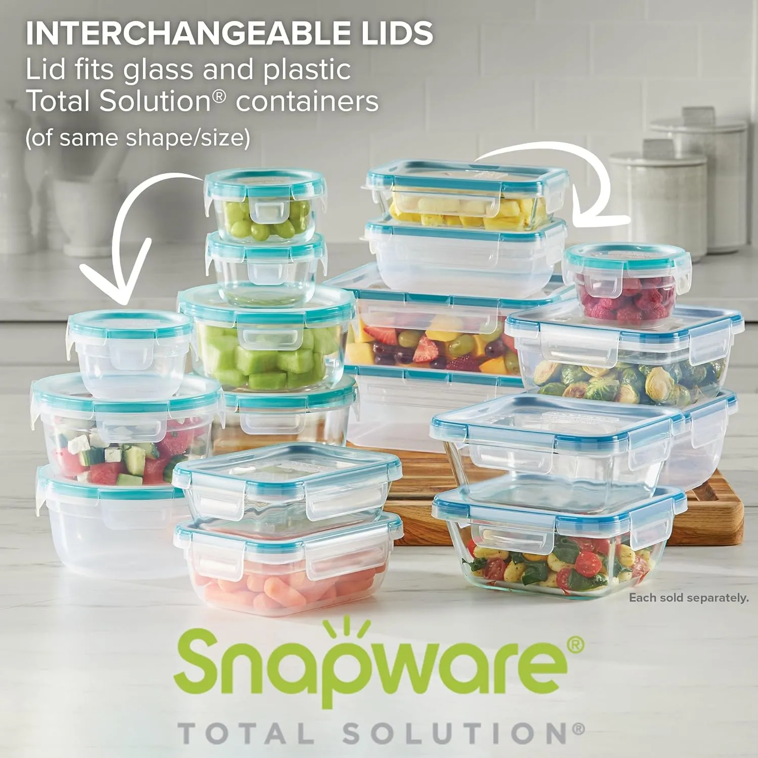 Snapware Total Solution 3-Pack (8.5-Cup) Plastic Food Storage Containers Set, Leakproof & Airtight Locking Lids Rectangular Tupperware, Non-Toxic BPA-Free Lids, Microwave Dishwasher Freezer Safe