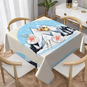 Snow-Capped Mountains Square Tablecloth - 55 X 55 Inch Tablecloth for Small Square Or Round Tables - Durable Washable Fabric - Suitable for Buffet Tables, Holiday Parties, Dinners, Weddings