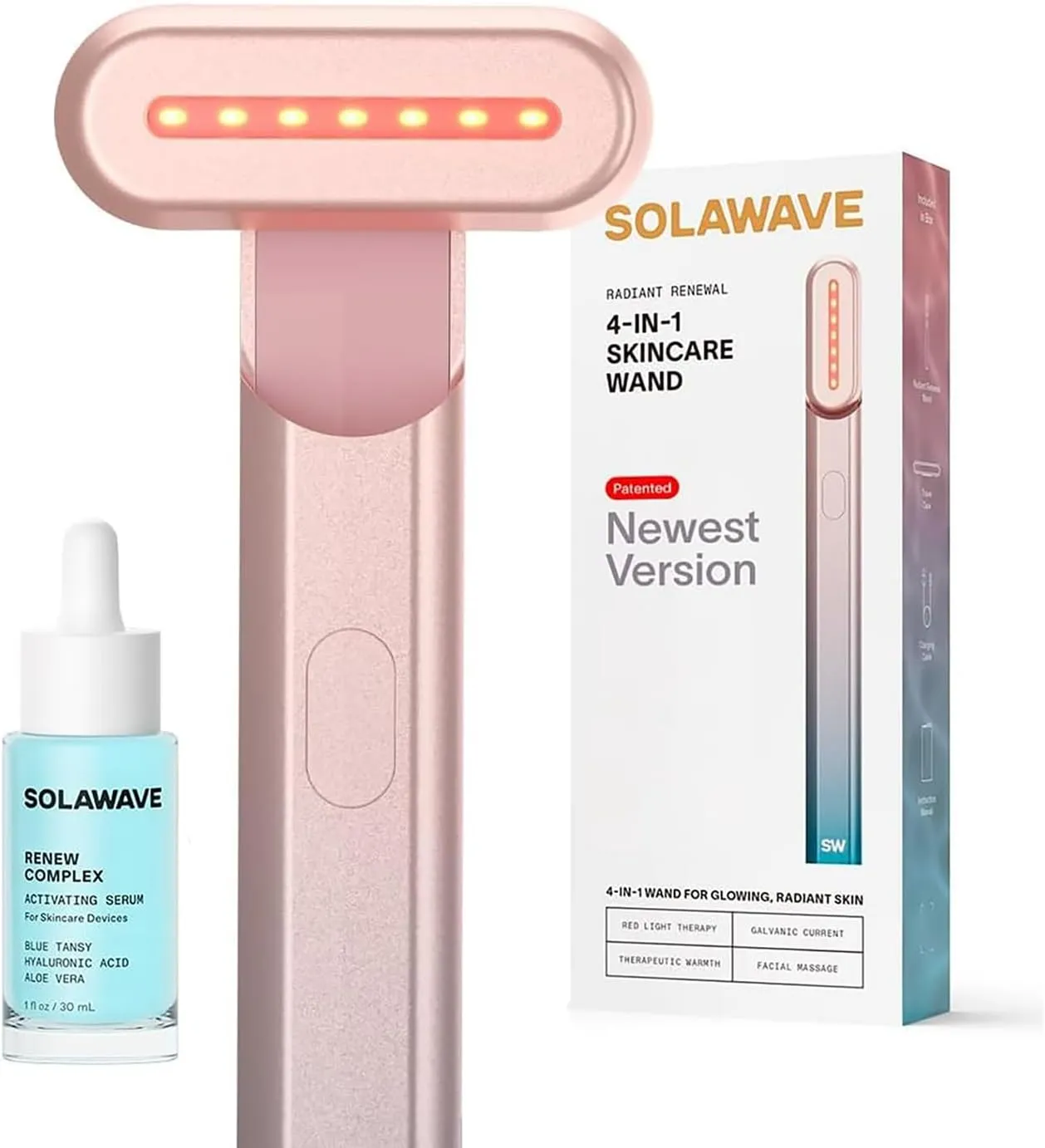 Solawave 4-in-1 Radiant Renewal Red Light Therapy Wand & Renew Complex Activation Serum | Beauty Device for Face & Neck | Serum Boosts Anti-Aging Effects, Reduces Wrinkles, Dark Circles & Puffiness
