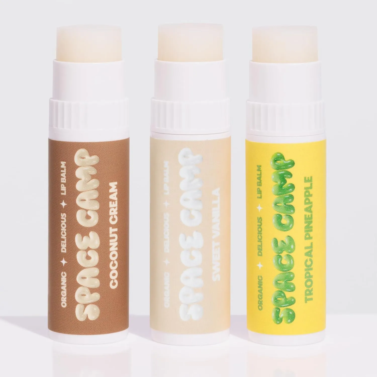 Space Camp Wellness Jumbo Lip Balm - Pool Club Pack Variety Flavored Balm (Tropical Pineapple, Sweet Vanilla, and Coconut Cream) - 3 Pack