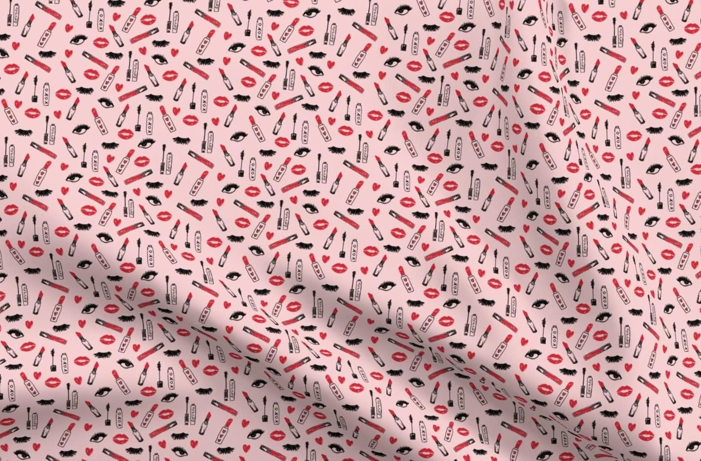 Spoonflower Fabric - Makeup Lipstick Lips Beauty Eyes Eyelashes Blush Lip Cute Girls Printed on Upholstery Velvet Fabric Fat Quarter - Upholstery Home Decor Bottomweight Apparel