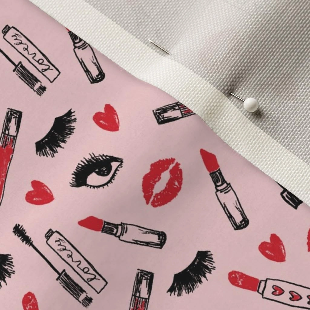 Spoonflower Fabric - Makeup Lipstick Lips Beauty Eyes Eyelashes Blush Lip Cute Girls Printed on Upholstery Velvet Fabric Fat Quarter - Upholstery Home Decor Bottomweight Apparel