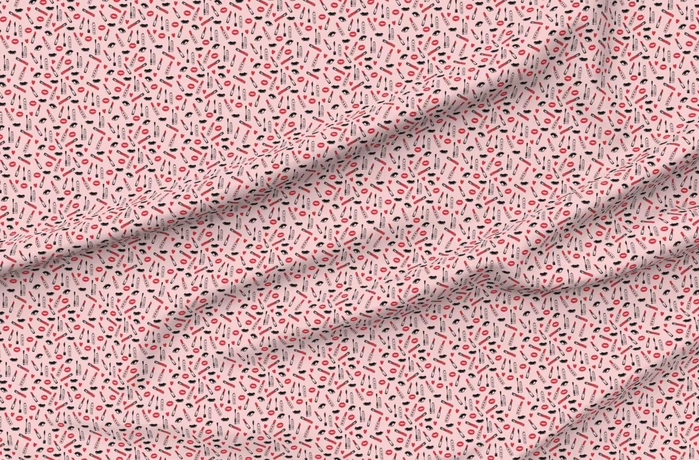 Spoonflower Fabric - Makeup Lipstick Lips Beauty Eyes Eyelashes Blush Lip Cute Girls Printed on Upholstery Velvet Fabric Fat Quarter - Upholstery Home Decor Bottomweight Apparel