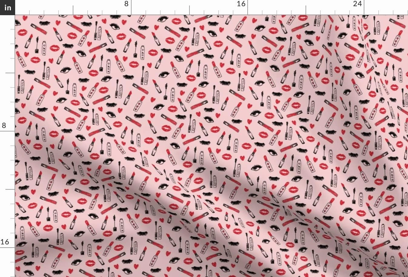 Spoonflower Fabric - Makeup Lipstick Lips Beauty Eyes Eyelashes Blush Lip Cute Girls Printed on Upholstery Velvet Fabric Fat Quarter - Upholstery Home Decor Bottomweight Apparel