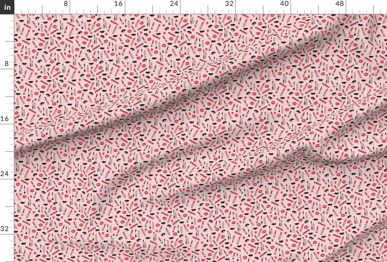 Spoonflower Fabric - Makeup Lipstick Lips Beauty Eyes Eyelashes Blush Lip Cute Girls Printed on Upholstery Velvet Fabric Fat Quarter - Upholstery Home Decor Bottomweight Apparel