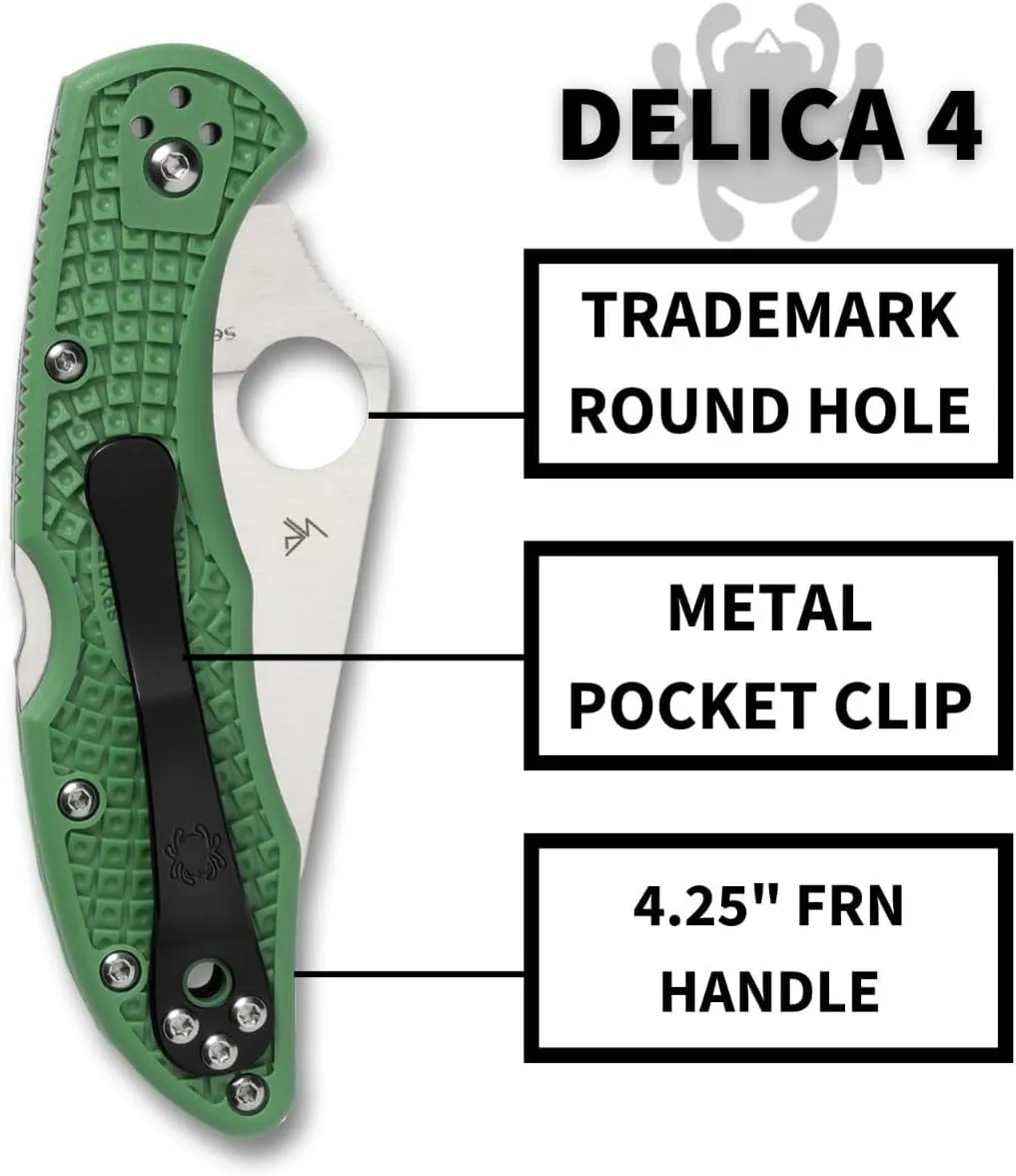 Spyderco Delica 4 Lightweight 7.15" Signature Folding Knife with 2.90" Flat-Ground Steel Blade and High-Strength FRN Handle - PlainEdge Grind