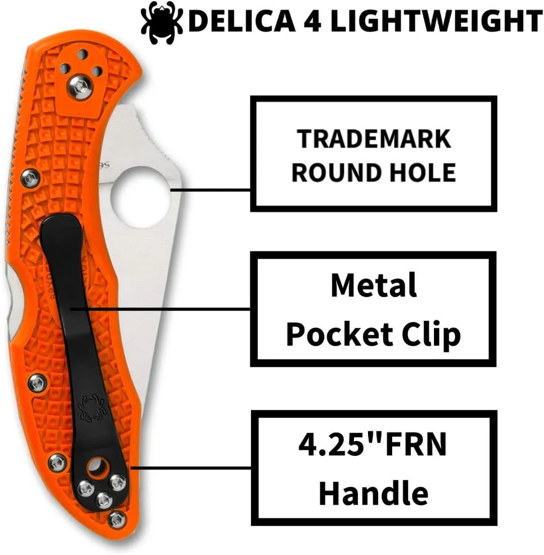 Spyderco Delica 4 Lightweight 7.15" Signature Folding Knife with 2.90" Flat-Ground Steel Blade and High-Strength FRN Handle - PlainEdge Grind
