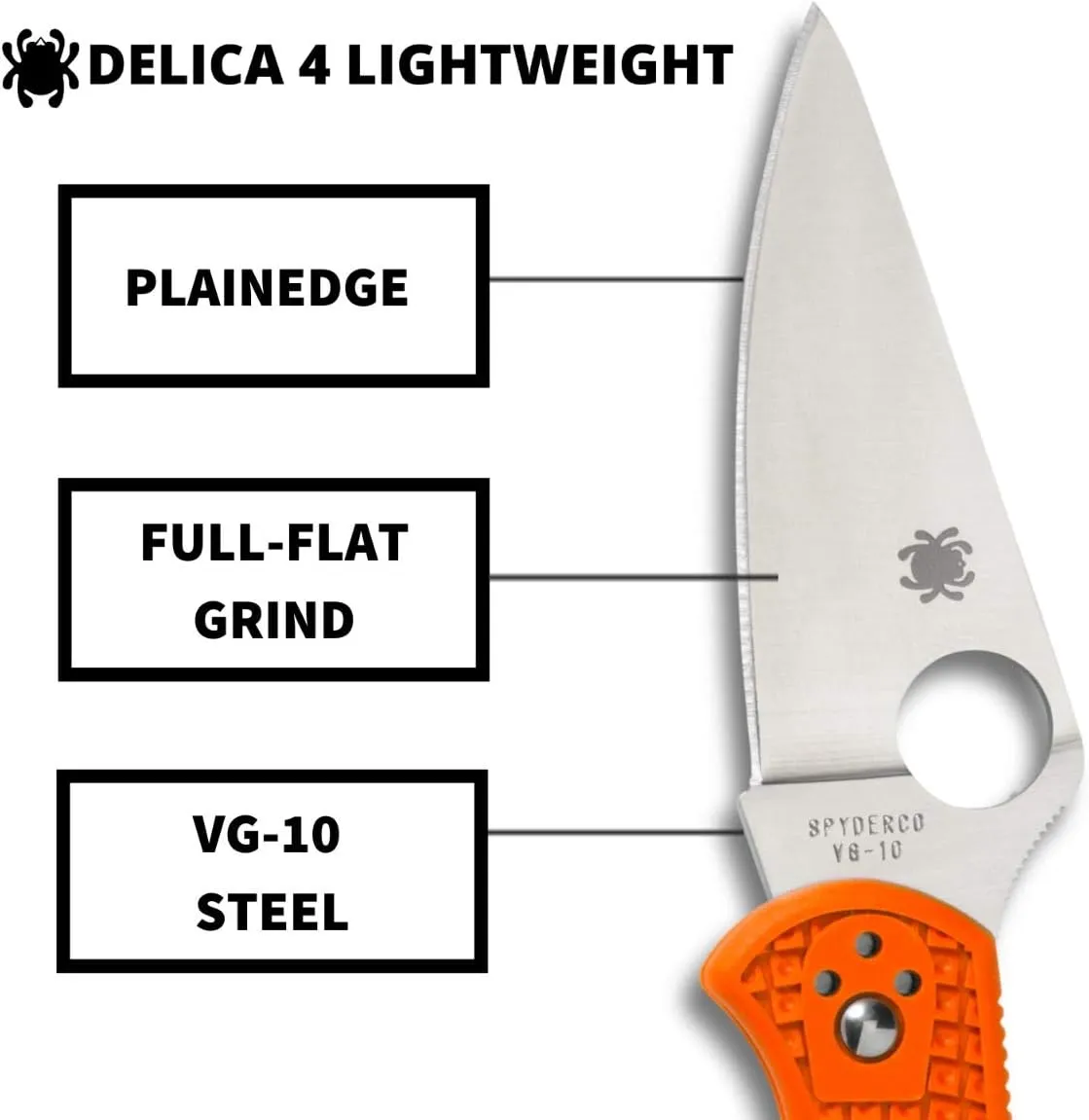 Spyderco Delica 4 Lightweight 7.15" Signature Folding Knife with 2.90" Flat-Ground Steel Blade and High-Strength FRN Handle - PlainEdge Grind