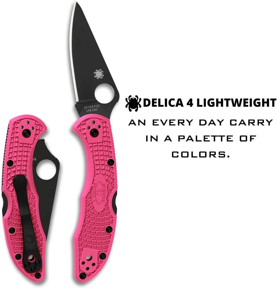 Spyderco Delica 4 Lightweight Knife with CPM S30V Premium Black Steel Blade and Brilliant Pink FRN Handle - PlainEdge - C11FPPNS30V