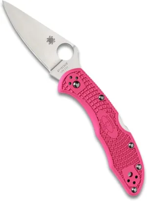 Spyderco Delica 4 Lightweight Knife with CPM S30V Premium Stainless Steel Blade and Brilliant Pink FRN Handle - PlainEdge - C11FPPNS30V