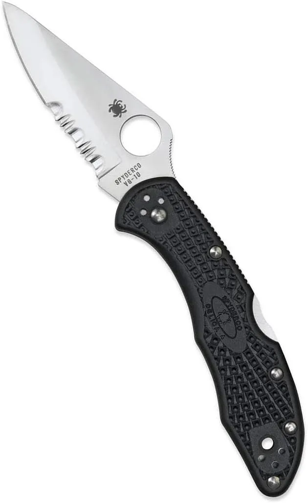 Spyderco Delica 4 Lightweight Signature Knife with 2.9" Saber-Grind Steel Blade and High-Strength FRN Handle - CombinationEdge - C11PSBK