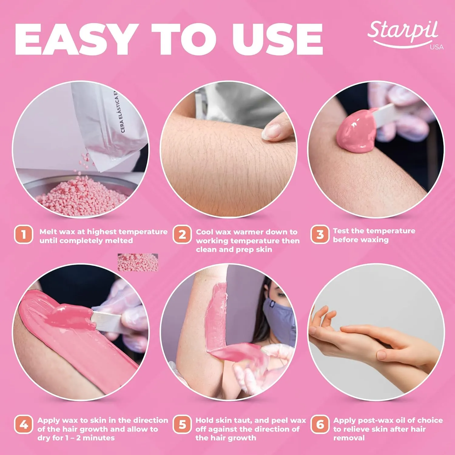 Starpil Wax 2268g / 5 lb Pink Hard Wax Beads for Painless Hair Removal, Stripless Wax Beads, Polymer Blend Low Temperature Wax for Face, Bikini, Brazilian, Legs, Underarm, Back and Chest.
