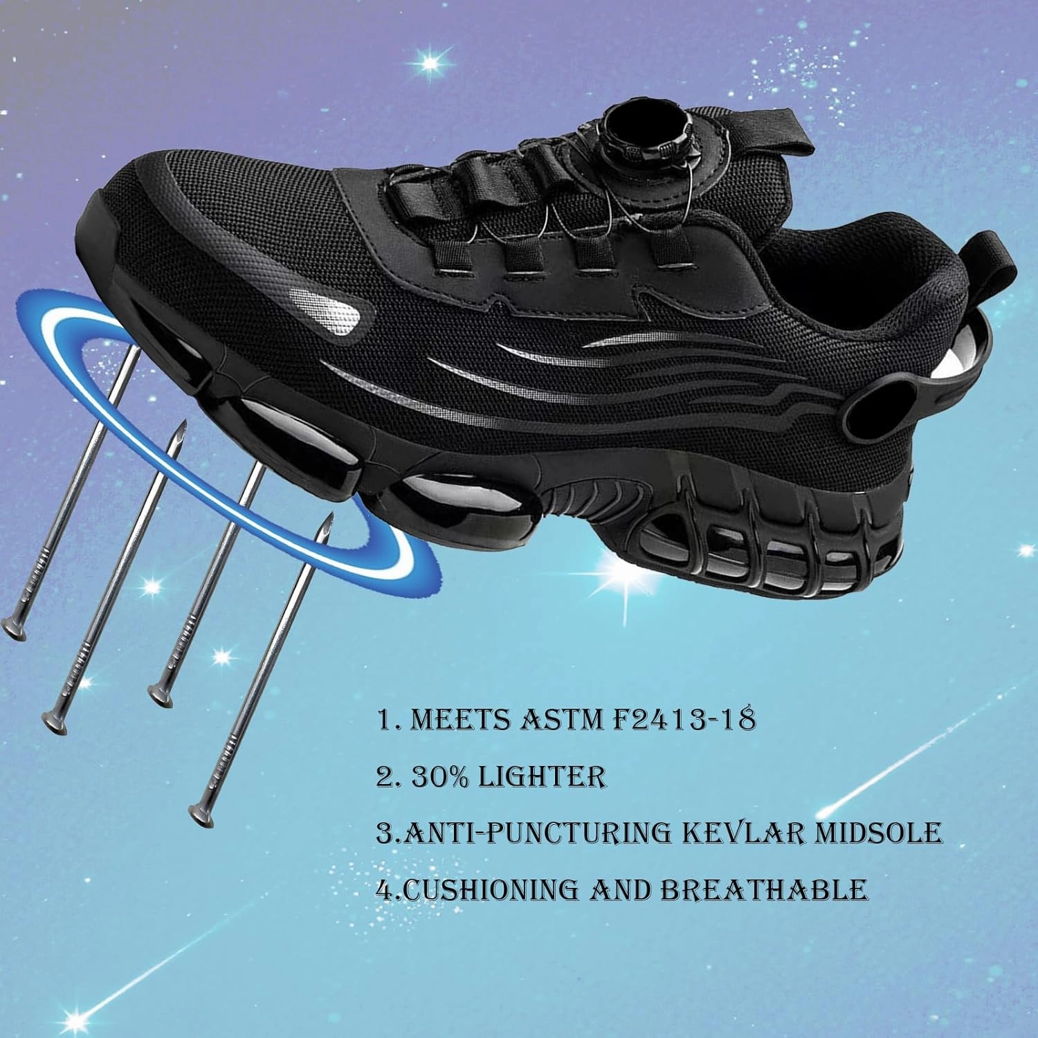 Steel Toe Shoes for Men & Women - Breathable Lightweight Work Shoes with Non-Slip Wear-Resistant Soles & Elastic Insoles, Safety Shoe for Construction, Warehouse, Workshop (Black/Gray)