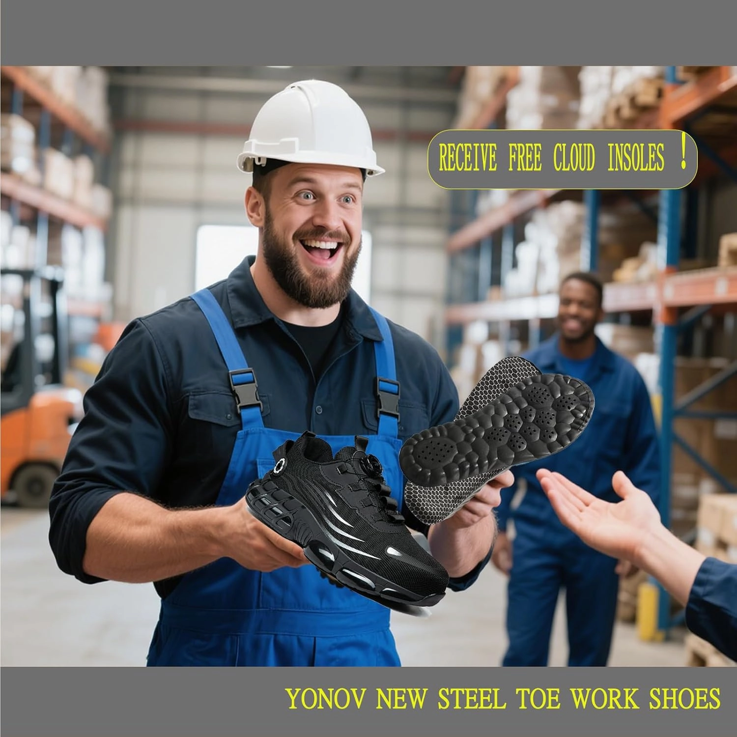 Steel Toe Shoes for Men & Women - Breathable Lightweight Work Shoes with Non-Slip Wear-Resistant Soles & Elastic Insoles, Safety Shoe for Construction, Warehouse, Workshop (Black/Gray)
