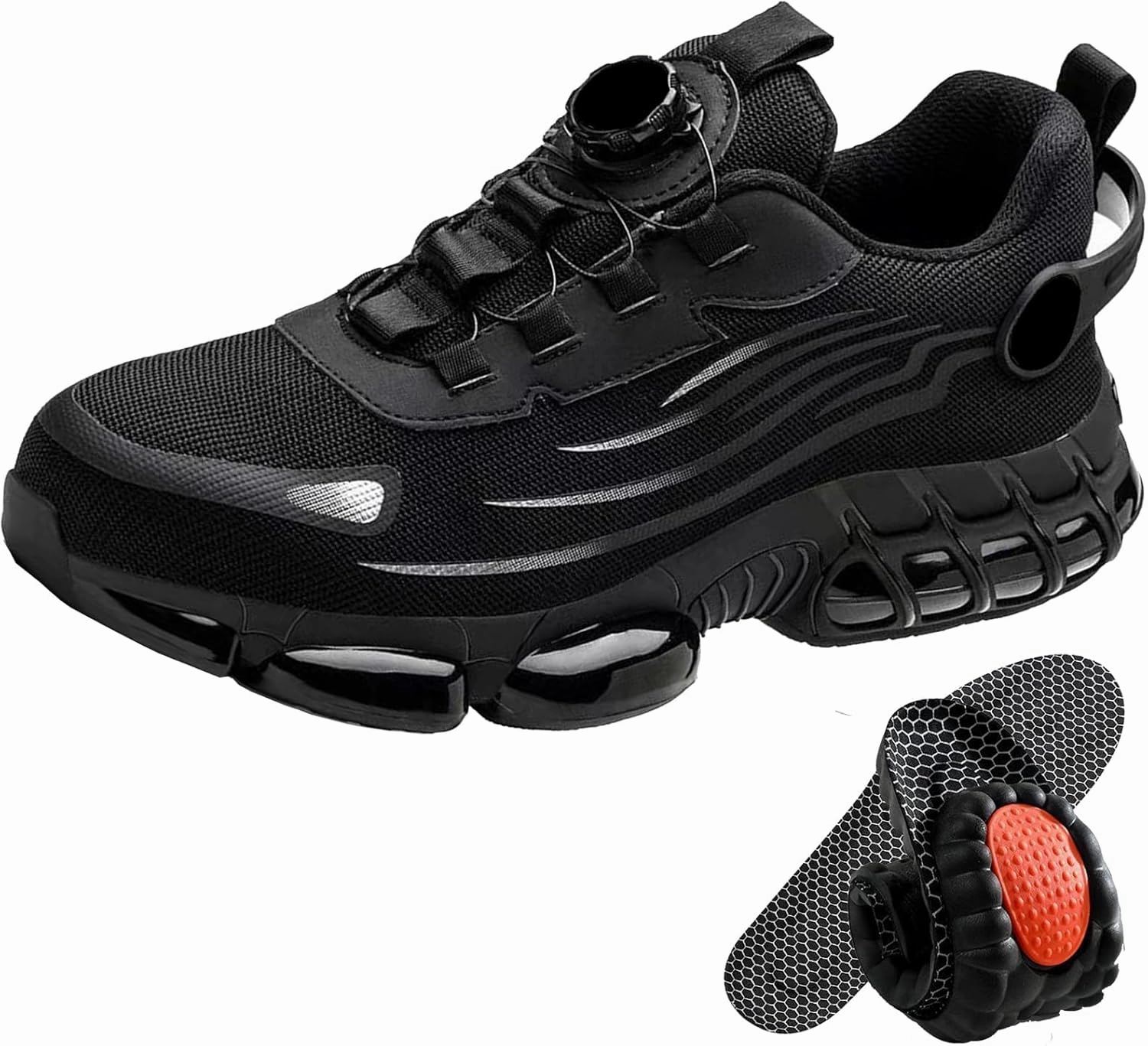 Steel Toe Shoes for Men & Women - Breathable Lightweight Work Shoes with Non-Slip Wear-Resistant Soles & Elastic Insoles, Safety Shoe for Construction, Warehouse, Workshop (Black/Gray)