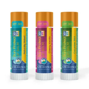 STREAM 2 SEA SPF 30 Organic Lip Balm Set, Reef Safe Cherry Vanilla, Naturally Naked and Cucumber Mint, Moisturizing   Sun Protect Outdoor Lip Balm For Beach and Sports, Paraben Free Lip Moisturizer