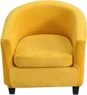 Stretch Tub Chair Covers, 2-Piece Club Chair Slipcover with Cushion Cover Soft Velvet Armchair Cover Furniture Protector for Living Room (Yellow)