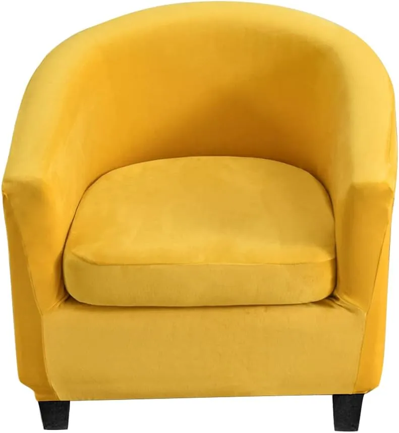 Stretch Tub Chair Covers, 2-Piece Club Chair Slipcover with Cushion Cover Soft Velvet Armchair Cover Furniture Protector for Living Room (Yellow)
