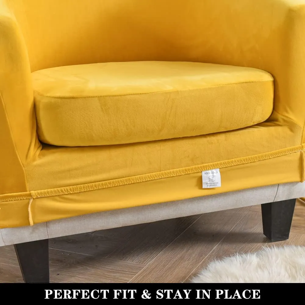 Stretch Tub Chair Covers, 2-Piece Club Chair Slipcover with Cushion Cover Soft Velvet Armchair Cover Furniture Protector for Living Room (Yellow)