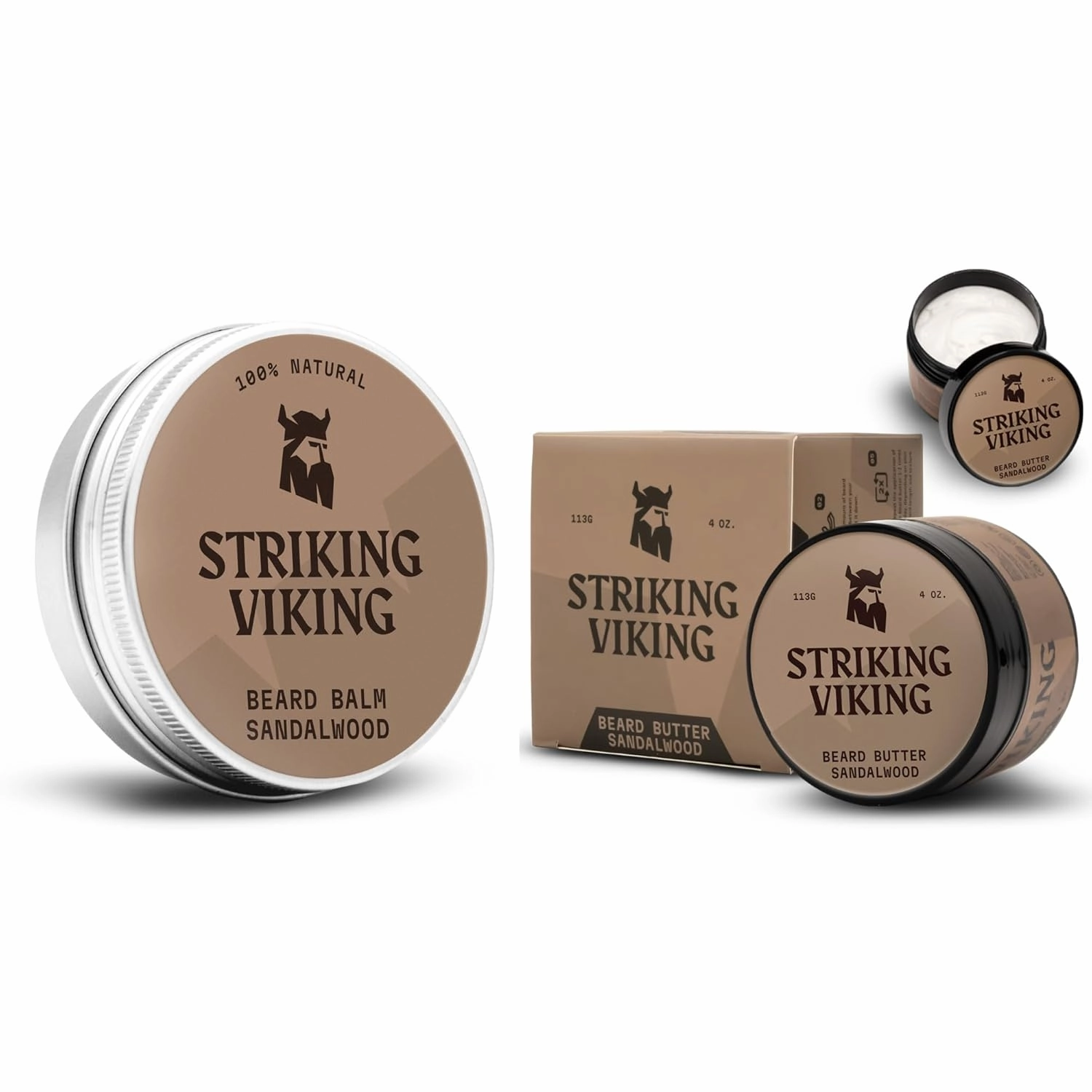Striking Viking Beard Balm 2oz & Beard Butter 4oz Sandalwood Scent - Keep you Beard Hydrated and Refreshing