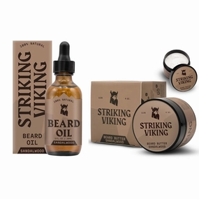Striking Viking Beard Oil Conditioner 2oz & Beard Butter 4oz Sandalwood Scent - Keeps your Beard Hydrated & Refreshing