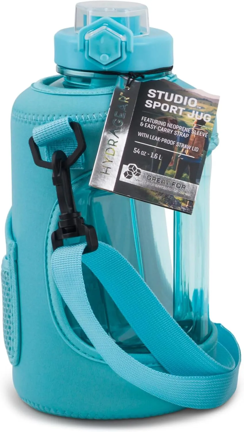 Studio Sport Jug with Neopreme Sleave, Easy-Carry Strap, and Leak-proof Straw Lid - 54 Oz - Riviera