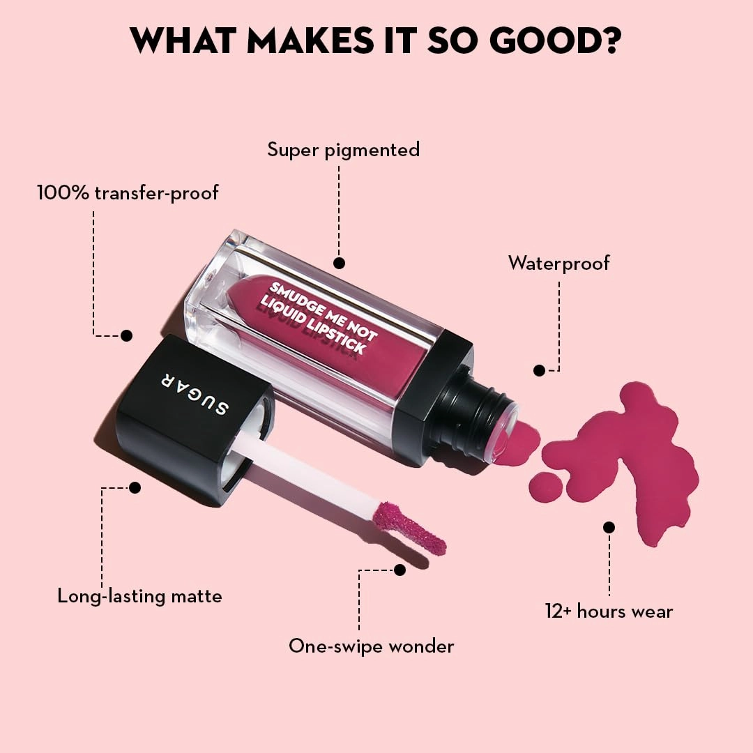 SUGAR Cosmetics Smudge Me Not Liquid Lipstick25 Very Mulberry (Deep Berry) Intensely Pigmented Liquid Matte Finish, Longwearing Formula, Smudgeproof