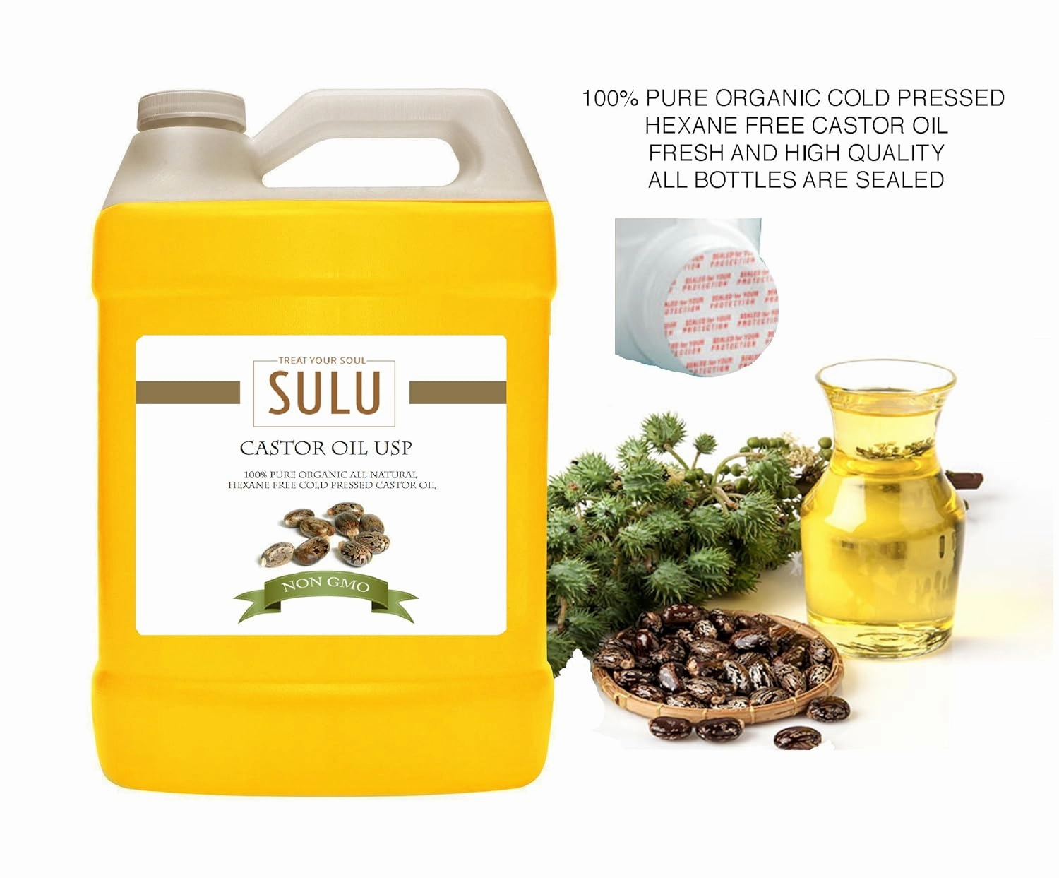 SULU ORGANICS 16 OUNCES 100% COLD PRESSED HEXANE FREE CASTOR OIL USP