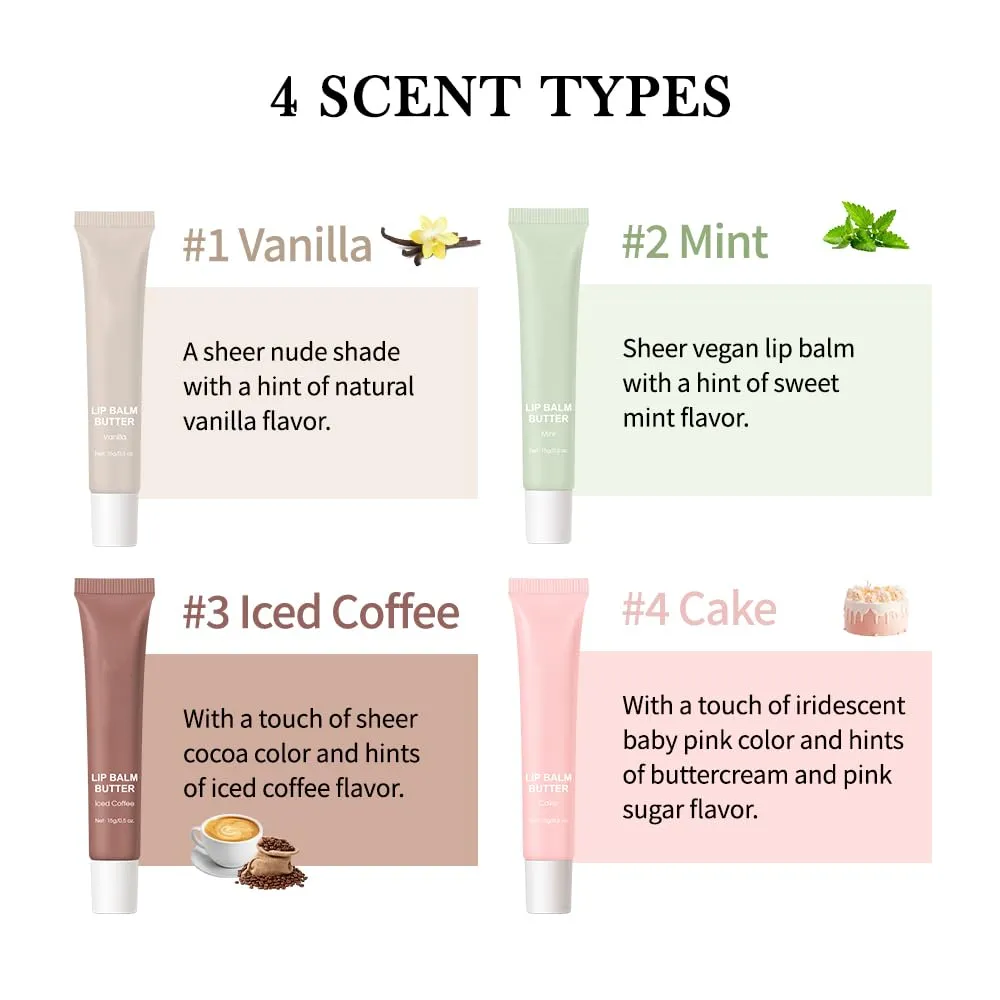 Summer Butter Lip Balm, Moisturizing Hydrating Natural Lip Care, Rich in Nutrients for Soft Smooth Lips (4 Colors)