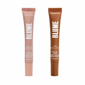 Superbalm Duo - Tri-Peptide Vanilla Lip Balm (0.4 Fl Oz)   Tri-Peptide Toffee Soft Brown Tinted Lip Balm (0.4 Fl Oz) - Deep Hydration & Lip Plumping Set
