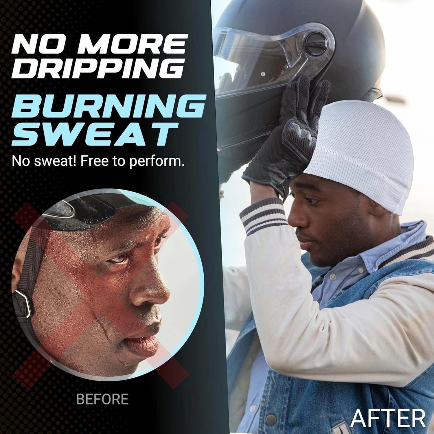 SweatHawg Skull Cap Shorty – Black Helmet Liner for Men & Women, Ultra-Absorbent No-Drip Cooling Cap for Hard Hats & Workouts