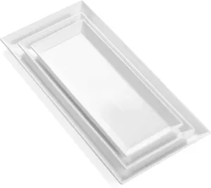 Sweese White Serving Platters for Entertaining - Rectangular Porcelain Serving Plates - Serving Trays for Food, Fruits, and Appetizers at Parties - Set of 3