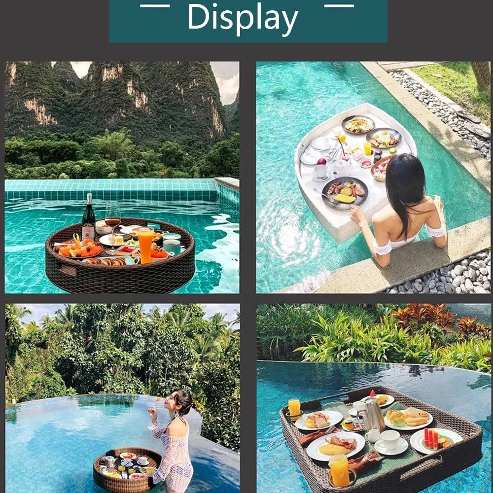 Swimming Pool Floating Breakfast Tray,Luxury Floating Tray,Hotel Water Rattan Basket,Open-Air Afternoon Tea Dinner Plate for Breakfast Tea Tray Party Wedding Photography