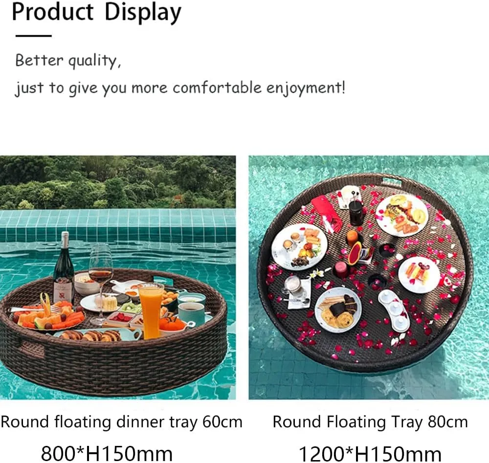 Swimming Pool Floating Breakfast Tray,Luxury Floating Tray,Hotel Water Rattan Basket,Open-Air Afternoon Tea Dinner Plate for Breakfast Tea Tray Party Wedding Photography
