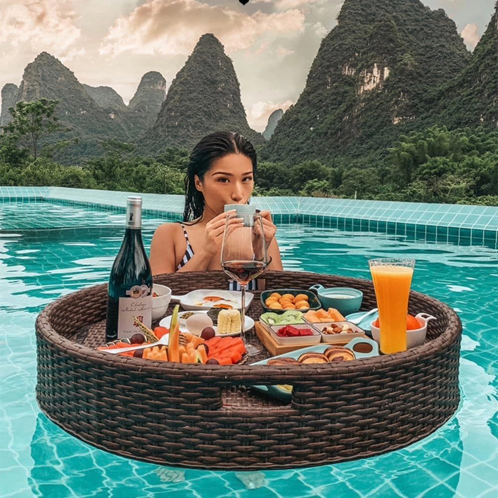 Swimming Pool Floating Breakfast Tray Hotel Water Basket Open-Air Afternoon Tea Dinner Plate for Breakfast Tea Tray Party Wedding Photography