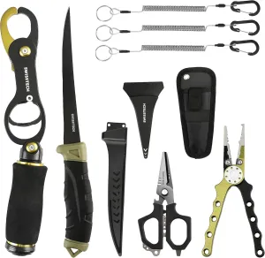 Swiss Tech Fishing Tool Kit, Fish Gripper with Scale, Muti-Function Fishing Pliers, Braided Line Scissors, Fishing Gear with Safety Coiled Lanyard, Fishing Gifts for Anglers…