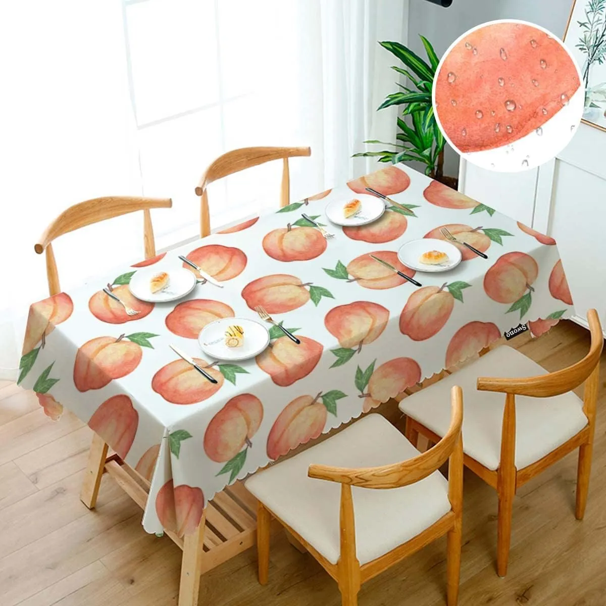 Swono Peach Table Cloth Rectangle Tables Watercolor Fruit Peaches Kitchen Table Cover Oblong 52"X70" Tablecloth for Dining Table Buffet Parties Patio and Camping, Pink