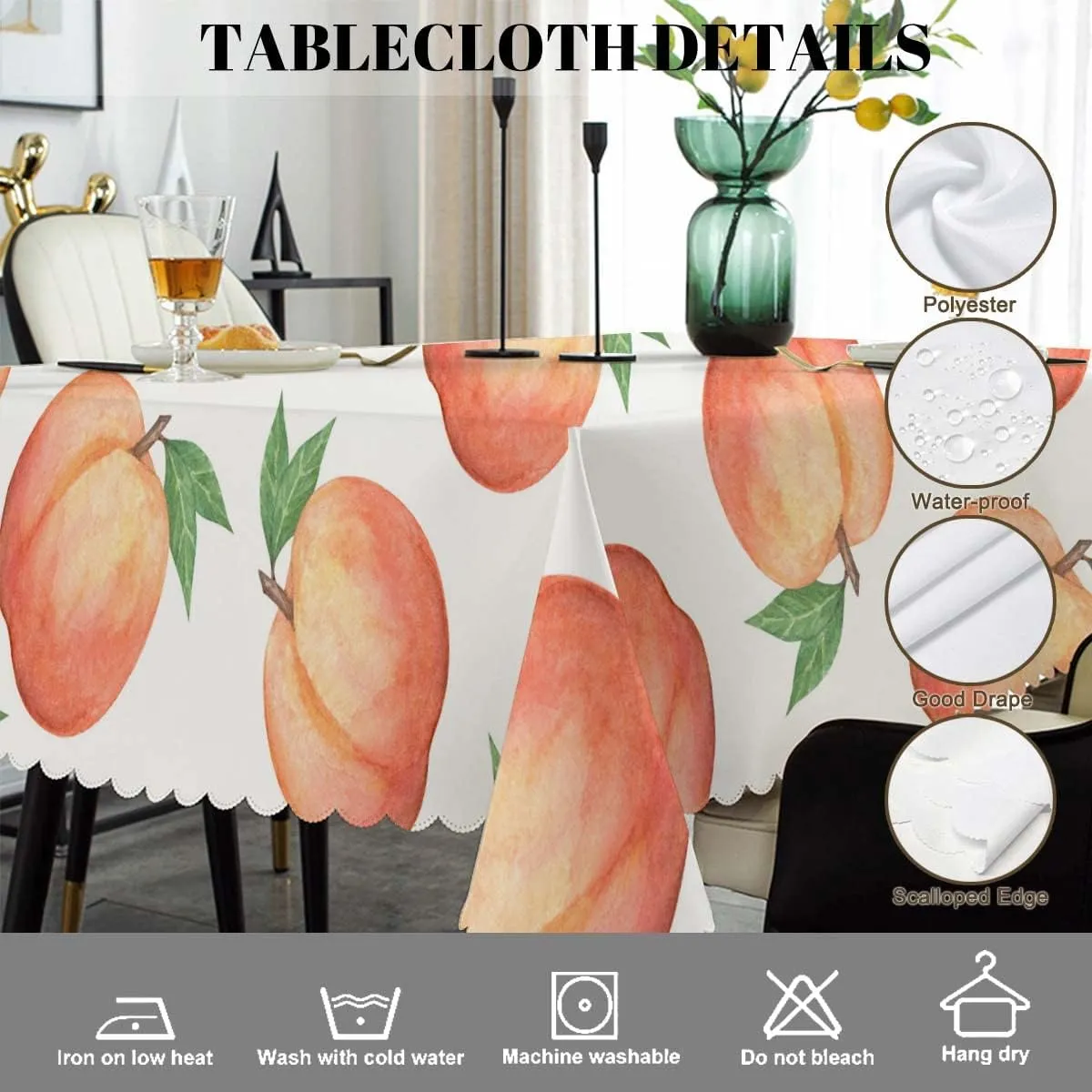 Swono Peach Table Cloth Rectangle Tables Watercolor Fruit Peaches Kitchen Table Cover Oblong 52"X70" Tablecloth for Dining Table Buffet Parties Patio and Camping, Pink
