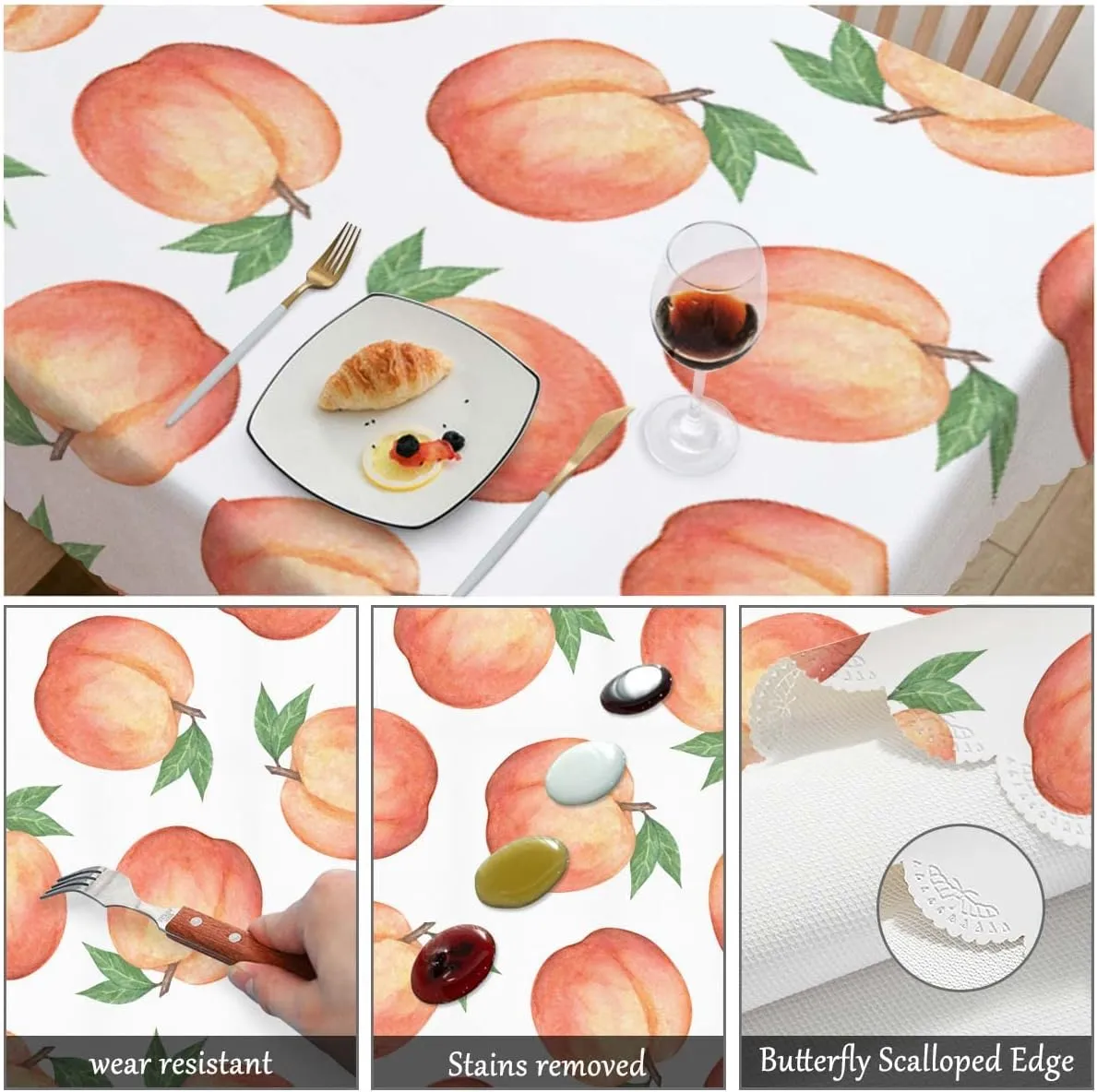 Swono Peach Table Cloth Rectangle Tables Watercolor Fruit Peaches Kitchen Table Cover Oblong 52"X70" Tablecloth for Dining Table Buffet Parties Patio and Camping, Pink
