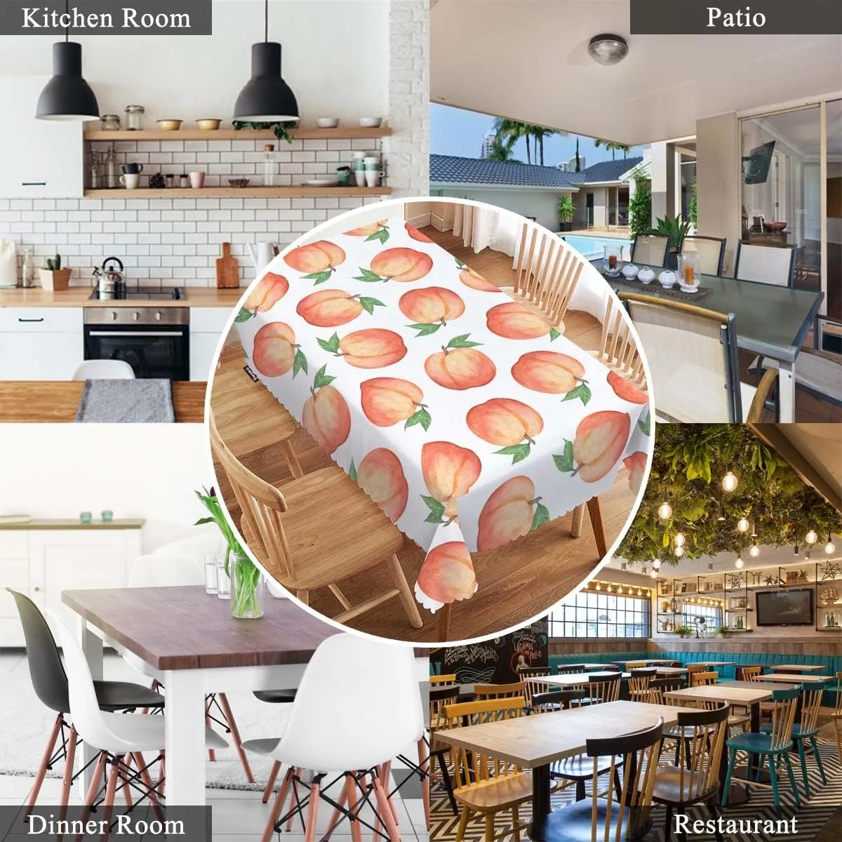Swono Peach Table Cloth Rectangle Tables Watercolor Fruit Peaches Kitchen Table Cover Oblong 52"X70" Tablecloth for Dining Table Buffet Parties Patio and Camping, Pink