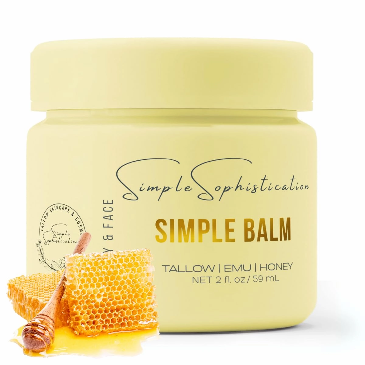 TALLOW | EMU | HONEY - Beef Tallow Body & Face Cream | Moisturizer | Suitable for sensitive skin, eczema, psoriasis, rosacea, mommy/baby skin - SIMPLE Balm (Small, 2 fl oz / 59 mL)