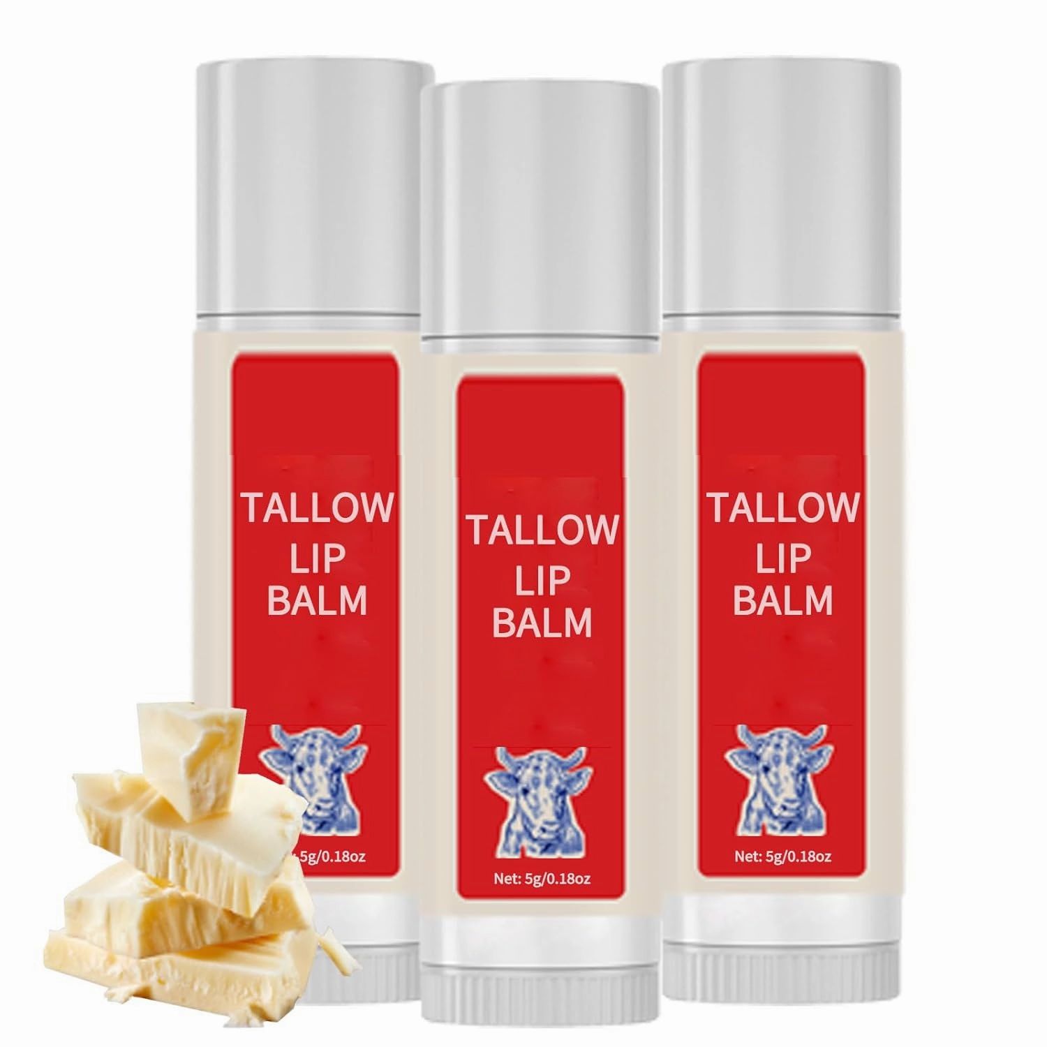 Tallow Lip Balm, Beef Tallow Lip Balm, Organic Grass-Fed Beef Tallow Lip Cream for Smoothing & Moisturizing (3)