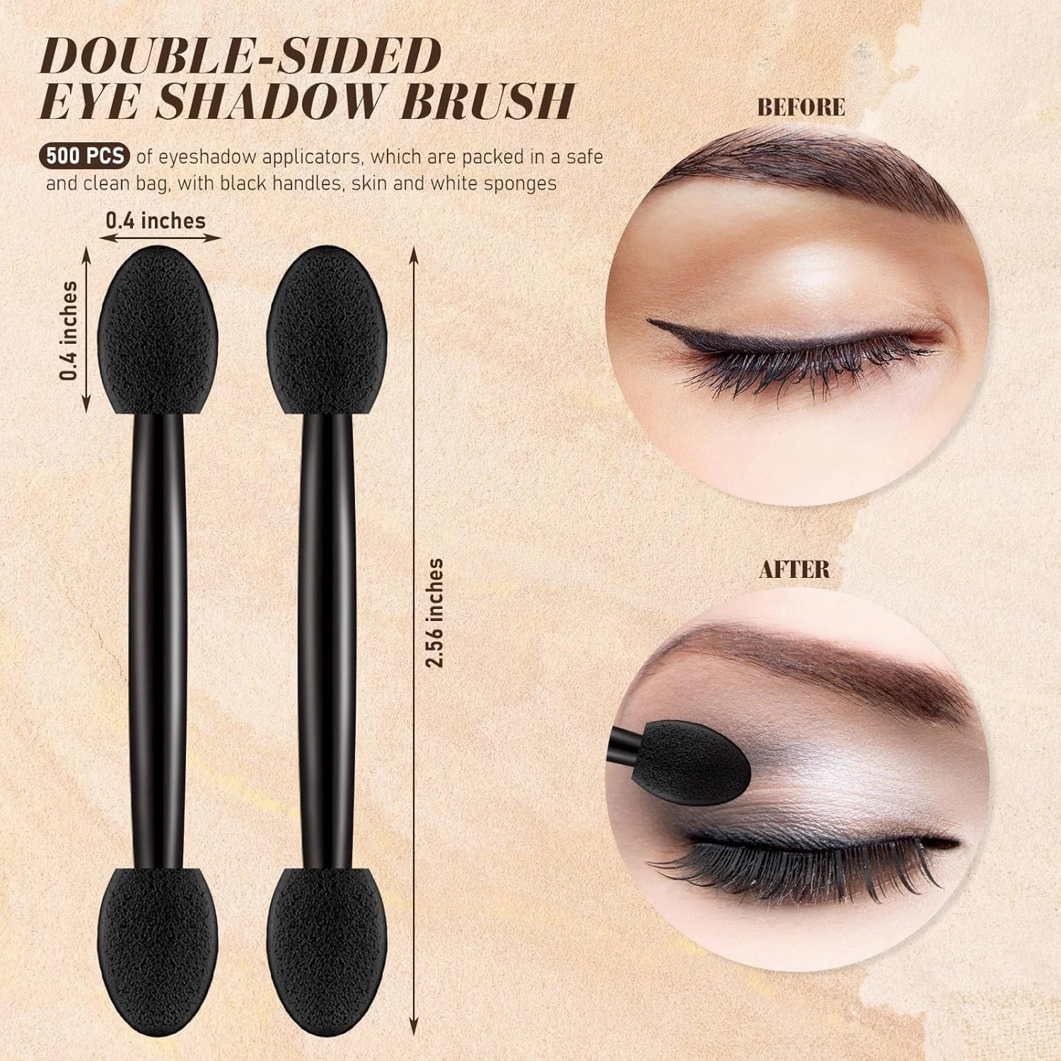 Tanlade 500 Pcs Eyeshadow Applicators Disposable Eye Makeup Brushes Eyeshadow Double Sided Sponge Brushes for Women Lady Girls(2.95 Inch,Black)